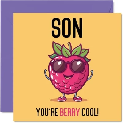 Abbildung von Stuff4 Geburtstagskarten für Sohn Berry Cool lustige Happy Birthday Karte von Mama, Papa, Sohn, Geburtstagsgeschenke, 145 mm x mm, Witz Grußkarten Männer und Ihn