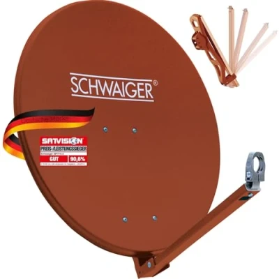 Abbildung von SCHWAIGER 234 Satellitenschüssel SAT Antenne Satelliten Anlage Offset LNB Tragarm Masthalterung Schüssel Aluminium 74,5 x 84,5 cm rot
