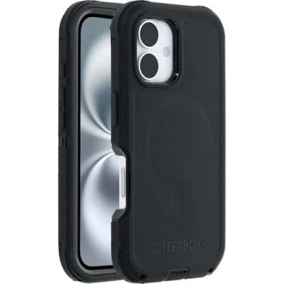 Abbildung von OtterBox Defender Series MagSafe Hülle für iPhone 16, stoßfest, sturzsicher, extrem robust, Schutzhülle, 7X getestet nach Militärstandard, Schwarz, Keine Einzelhandelsverpackung