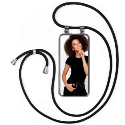 Abbildung von moex Handykette kompatibel mit Samsung Galaxy S24 Plus Hülle Band Längenverstellbar, Handyhülle zum Umhängen, Silikon Case Transparent Kordel Schnur abnehmbar in Schwarz