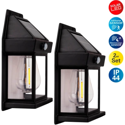 Abbildung von näve Außen Wandleuchte &quot;MIRA&quot;, Leuchtmittel LED Modul fest integriert, 2er Set Solar schwarz, Dämmerungssensor, Bewegungssensor