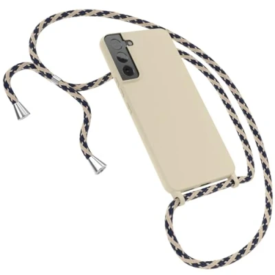 Abbildung von EAZY CASE Handykette austauschbares Band kompatibel mit Samsung Galaxy S22 Plus 5G Silikon Necklace(abnehmbar),Stoßdämpfung bei Sturz, Taupe Taupe/Blau Camouflage Clip Silber