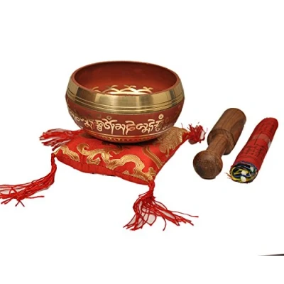 Abbildung von Tibetische Klangschalen Set von Dharma Store mit traditionellem Design, tibetisch buddhistische Gebetsflagge handgefertigt in Nepal rot