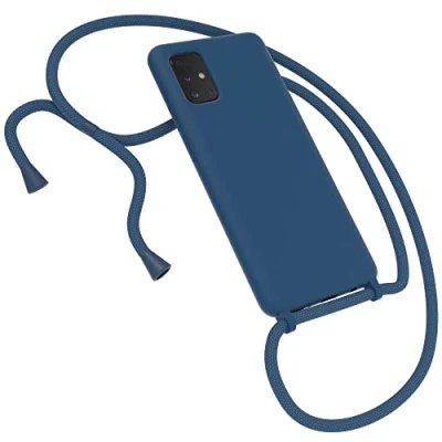 Abbildung von EAZY CASE Premium Silikon Handykette kompatibel mit Samsung Galaxy A71 Handyhülle Umhängeband, Handykordel Schutzhülle, Silikonhülle, Hülle Band, Kette für Smartphone, Nachtblau, Blau