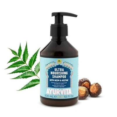 Abbildung von Ayurvita Shampoo Natural Nourishing Dandruff Neem and Reetha Infused Ayurvedic Daily Hydrating Moisturizing Cleansing For Hair Women &amp; Men 10 fl oz