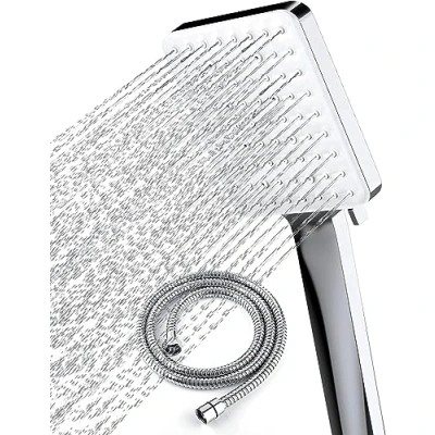 Abbildung von Newentor Duschkopf mit Schlauch, Duschbrause Schlauch 2M, Duschschlauch Gross Shower Head, Handbrause Regendusche 6 Strahlarten