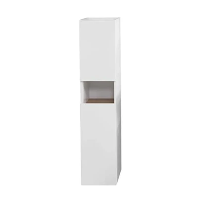 Abbildung von Pelipal Badezimmerschrank Quickset 947 in Weiß Glanz/Rivera Eiche quer Nachbildung, 30 cm breit Halbhoher Midischrank mit 2 Türen, 1 Nische und Einlegeböden