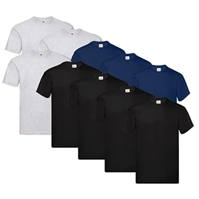 Abbildung von Fruit of the Loom Original T Shirt, Farbe:4X Schwarz + 3X Grau Navy 1 HL Kauf Notizblock, Größe:3XL