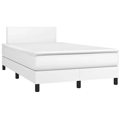 Abbildung von vidaXL Boxspringbett mit Matratze Doppelbett Kunstlederbett Polsterbett Bettgestell Bett Hotelbett Schlafzimmerbett Bettrahmen Lattenrost Weiß 120x200cm