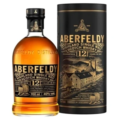 Abbildung von Aberfeldy 12 Jahre alter Highland Scotch Single Malt Whisky in edler Geschenkbox, im Eichenfass gereift, Noten von Honig, Früchten, Gewürzen, Vanille &amp; ein Hauch Rauch, 40% Vol., 70 cl/700 ml