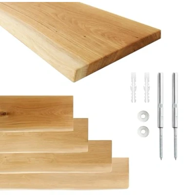 Abbildung von 1x Schweberegal LIVE EDGE Wand Regal Brett Schwebendes mit Waldkante Wandregal Kinderzimmer Floating Shelf Regalboden Bücherregal Holz Löchern (22cm x 130cm)