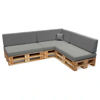 Abbildung von POKAR Palettenkissen Wasserdicht Palettenauflagen mit abnehmbarem Bezug Palettenmöbel Palettensofa 8er Set: Sitzkissen 120x80 + Rückenlehne 120x40, Grau