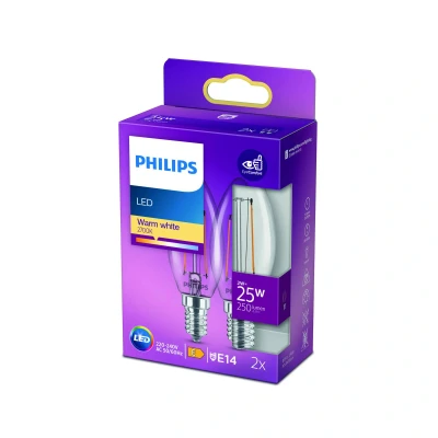 Abbildung von Philips LED Leuchtmittel E14 Kerze Windstoß Filament 2W=25W klar Warmweiß 2700K, E14,