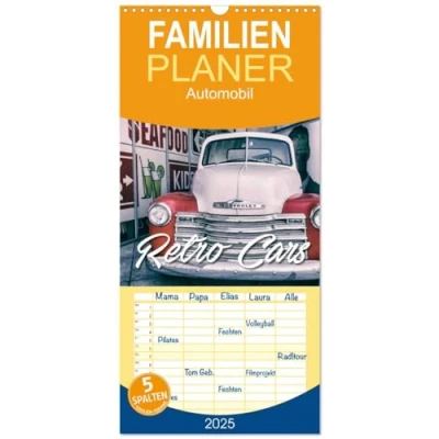 Abbildung von Familienplaner 2025 Retro Cars mit 5 Spalten (Wandkalender, 21 cm x 45 cm), CALVENDO