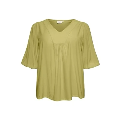 Abbildung von Kaffe Curve Damen Übergröße Langarm V Loose Fit Kaftan Ausschnitt Bluse, Mosstone, 44 Plus