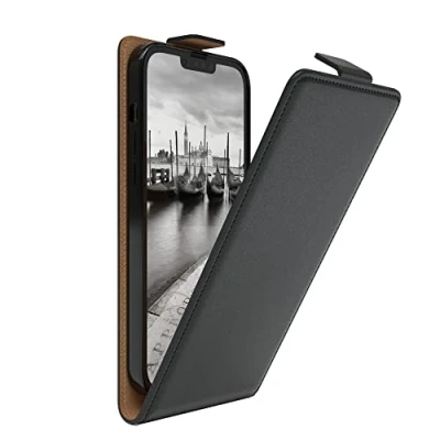 Abbildung von EAZY Case Hülle kompatibel mit iPhone 14 Plus Flip Cover zum Aufklappen, Handyhülle aufklappbar, Schutzhülle, Flipcover, Flipcase, Flipstyle vertikal klappbar, aus Kunstleder, Schwarz