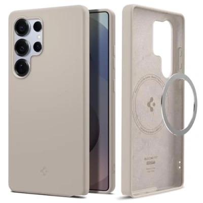 Abbildung von Spigen Silicone Fit MagFit Hülle für Samsung Galaxy S25 Ultra, Kompatibel mit MagSafe Natural Titanium