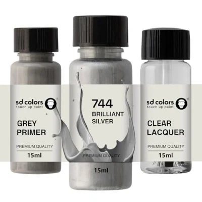 Abbildung von SD COLORS Brilliant Silver 744 Ausbesserungslack, 15 ML, Reparatur Pinsel, Farbcode (Farbe + Grundierung Lack)
