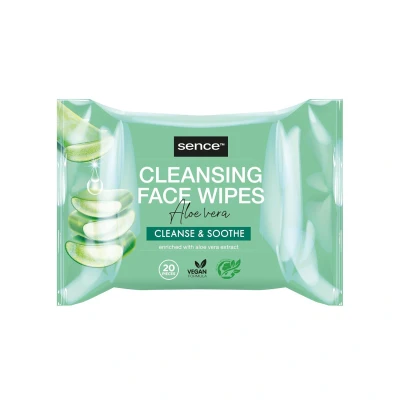 Abbildung von Sence Aloe Vera Gesichtsreinigung Tücher mit Zitronensäure, Vitamin A, C und Panthenol, Vegan Face Care Facial Cleansing Wipes Beauty Skincare, Kosmetik Make Up Entferner (3 x 20Stk)