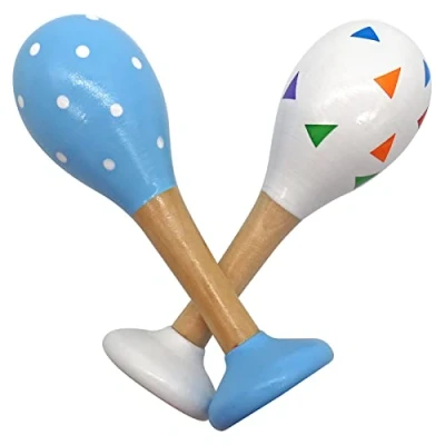 Abbildung von PREMYO Rassel Baby Musik Spielzeug Holzspielzeug Maracas Babyspielzeug Punkte Dreiecke Blau