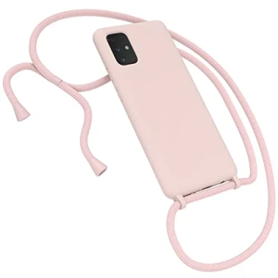Abbildung von EAZY CASE Premium Silikon Handykette kompatibel mit Samsung Galaxy A71 Handyhülle Umhängeband, Handykordel Schutzhülle, Silikonhülle, Hülle Band, Kette für Smartphone, Altrosa, Rosa