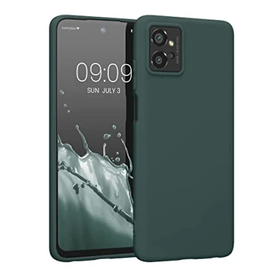 Abbildung von kwmobile Hülle kompatibel mit Motorola Moto G32 weiches TPU Silikon Case Cover geeignet für kabelloses Laden Blaugrün