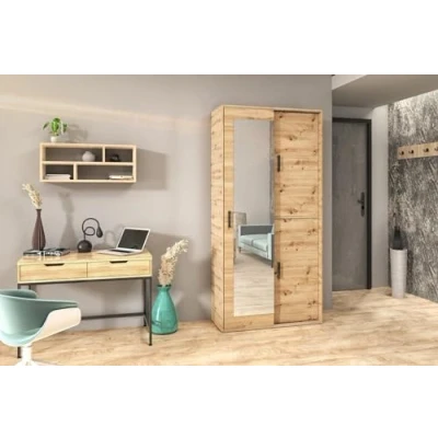 Abbildung von BEAUTY SOFA Schrank Spiegelschrank Kleiderschrank mit Schiebetüren und Spiegel Garderobenschrank, Mehrzweckschrank, Flurschrank, Einlegeböden, Kleiderstange Eiche Artisan Breite 100cm