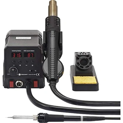 Abbildung von TOOLCRAFT Löt /Entlötstation I SMD Entlötsystem Heißluft Lötstation Heißluftgebläse Lötkolben Digitale LCD Display 360W Leistung Elektronik Reparatur