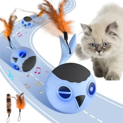 Abbildung von GoldenSun Katzenspielzeug, Interaktiver Katzenspielzeugball für Hauskatzen, Automatisch Beweglicher Blauer Ball, Schnell Bewegliches, Zwitscherndes, Anregendes Licht