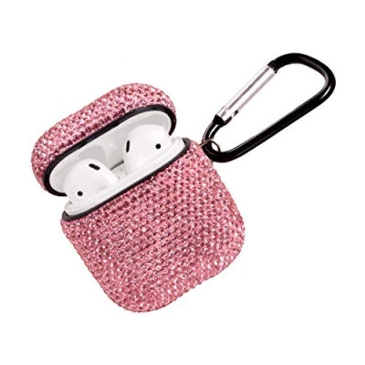 Abbildung von Sparkly Diamond Case for AirPods with Keychain, Shockproof Protective Premium Bling Rhinestone Cover Skin Compatible Charging 2 &amp; 1 (Pink)