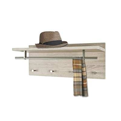 Abbildung von HAKU Möbel Wandgarderobe edelstahloptik, Eiche hell, MDF, Metall Maße: B 75 cm x H 30 T 26 cm, Style: Modern