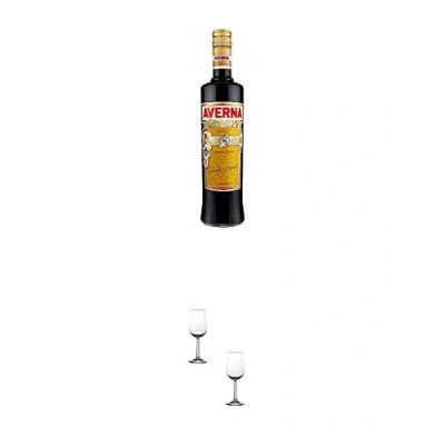 Abbildung von Averna Amaro Siciliano Halbbitter aus Italien 0,7 Liter + Nosing Gläser Kelchglas Bugatti mit Eichstrich 2cl und 4cl 2 Stück