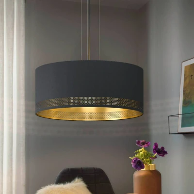 Abbildung von Eglo 99274 Hängeleuchte ESTEPERRA Textil schwarz, gold E27 3X40W H:110cm Ø:53cm dimmbar