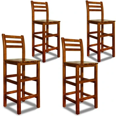 Abbildung von Casaria® Barhocker 4er Set Holz mit Lehne Outdoor 75cm Sitzhöhe Akazie 150kg Belastbarkeit Fußstütze Massiv Rustikal Garten Küche Bar Stuhl Hocker Braun