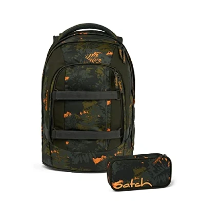 Abbildung von Satch Schulranzen Schulrucksack Set PACK Jurassic Jungle 2 teilig, Kollektion 2023 (2 teilig), Laptop Fach, Your Size System,