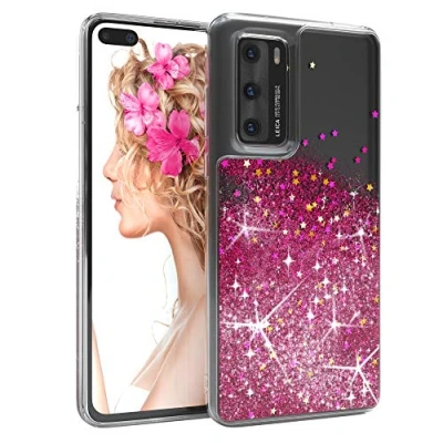 Abbildung von EAZY CASE Hülle kompatibel mit Huawei P40 Schutzhülle Flüssig Glitzer, Handyhülle, Schutzhülle, Back Cover Glitter Flüssigkeit, TPU/Silikon, Transparent/Durchsichtig, Pink