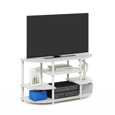 Abbildung von Furinno JAYA Schlichtes Design Eck TV Ständer, Weiß/Weiß