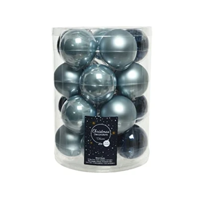 Abbildung von Kaemingk Weihnachtskugeln Glas 6cm x 20 Stück Christbaumkugeln Set blau hellblau dunkelblau Navy Marineblau