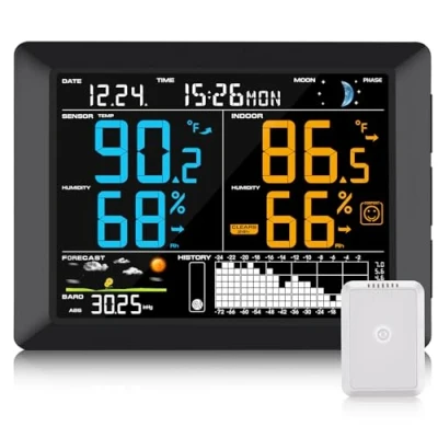 Abbildung von Sainlogic Funk Wetterstation mit Thermometer, Hygrometer auf 21CM Farbdisplay, DCF Funkuhr, Barometer, Mondphase und Wettervorhersage