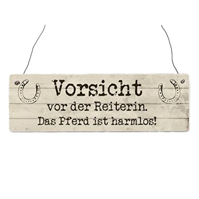 Abbildung von Interluxe Holzschild Shabby Chic Vintage Türschild Vorsicht VOR DER Reiterin Pferd Reiten