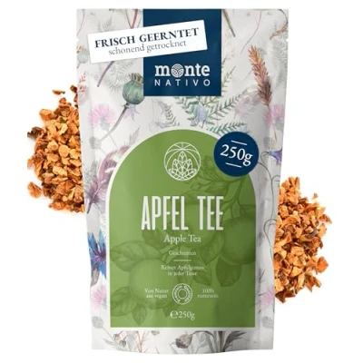 Abbildung von Apfel Tee Monte Nativo (250g) Apfeltee lose und fruchtig Fruchttee aus getrockneten Apfelstücken Natürlich ohne Zusätze Eistee frisch gebrüht als Sommer Infusion oder Heißgetränk