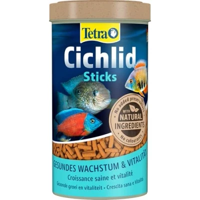 Abbildung von Tetra Cichlid Sticks Fischfutter für alle Cichliden und andere große Zierfische, schwimmfähige Futtersticks, 500 ml Dose