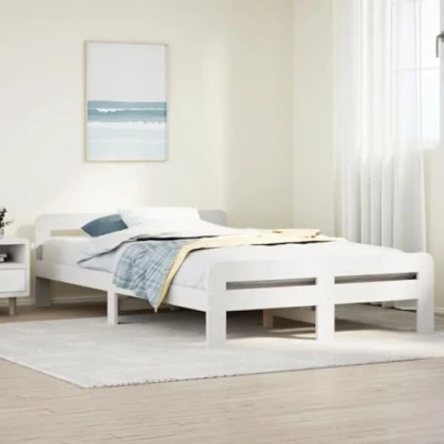 Abbildung von vidaXL Massivholzbett, Holzbett mit Kopfteil Fußteil Lattenrost, Doppelbett für Schlafzimmer, Bett Bettgestell, Weiß 120x190cm Kiefernholz