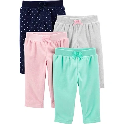 Abbildung von Simple Joys by Carter&#039;s Baby Mädchen 4 Pack Fleece Pants Lässige Hose, Aquagrün/Hellgrau/Hellrosa/Marineblau Punkte, Frühchen (4er Pack)