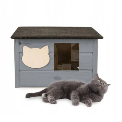 Abbildung von QLS Tierhaus Katzenhaus 53x39 cm mit Matratze, Isoliert Winterfest Montiert Outdoor Draußen
