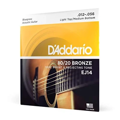 Abbildung von D&#039;Addario Gitarrensaiten Westerngitarre 80/20 Phosphor Bronze Akustikgitarre Acoustic Guitar Strings EJ14 Bluegrass Lt. Top/Med. Bottom, 12 56 1 Stück