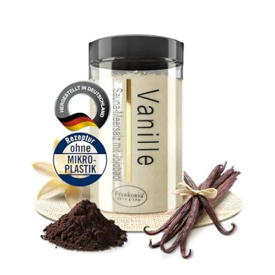 Abbildung von Frankonia BATH &amp; SPA Sauna Salz Peeling Vanille 400g Meersalz m. Jojobaöl Vitamin E Body Scrub Dusch und Körperpeeling für alle Hauttypen vegan ohne Parabene