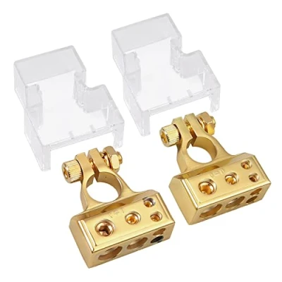 Abbildung von AUTOUTLET 2PCS Batterie Klemme Batterieklemme, 2/4/8/8 AWG Autobatterie Klemmen, Positiv und Negativ Battery Terminal Anschlussstecker, mit Abdeckung, Gold