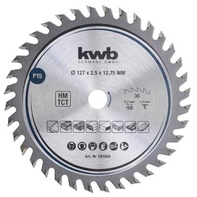 Abbildung von kwb Kreissägeblatt 127 x 12,75 mm, sehr feiner Schnitt, Sägeblatt geeignet für Arbeitsplatten, Holz und beschichtete Platten
