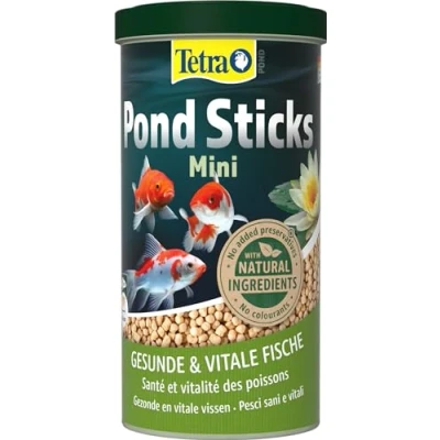 Abbildung von Tetra Pond Sticks Mini Fischfutter für kleine Teichfische bis 15 cm, unterstützt gesunde Fische und klares Wasser im Teich, 1 L Dose
